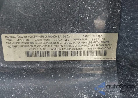 2008 Volkswagen Jetta Se/Sel z USA, uszkodzony, nr VIN 3VWRM71K98M104366